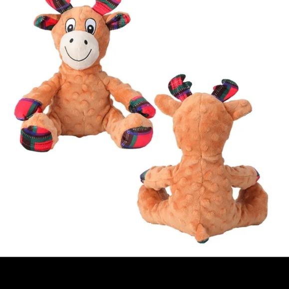 Christmas Reindeer Dog Toy with Plaid Hat and Crinkle - Picture 6 of 6